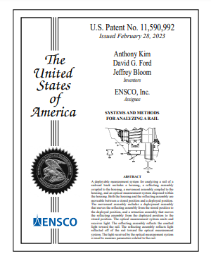 ENSCO Patent 11590992 - Systems and Methods for Analyzing a Rail