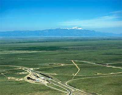 Aerial view of the Transportation Technology Center (TTC), a federal test and training range in Pueblo, Colorado, supporting UAS, RF, electronic warfare, cyber, and explosives testing