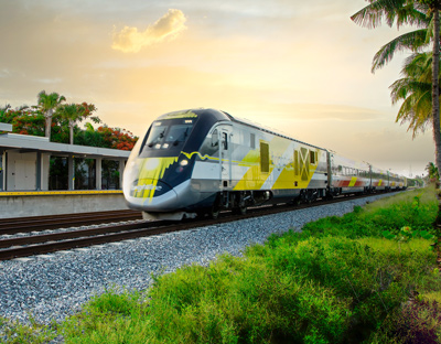 Brightline Train at BOCA Raton Station - ENSCO Rail Awarded Contract for Autonomous Railway Inspection Technology for Brightline Florida System