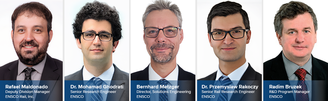 ENSCO Presenters at IHHA & WCRR 2025 - Rafael Maldonado, Dr. Mohamad Ghodrati, Bernhard Metzger, Dr. Przemyslaw Rakoczy, and Radim Bruzek
